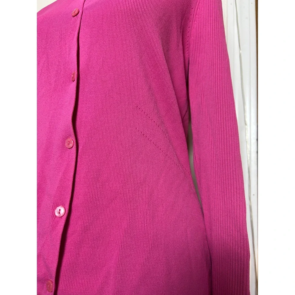 Pink Ribbed Button‎ Up Knit Cardigan Long Sleeve Chic Casual Preppy Women's M